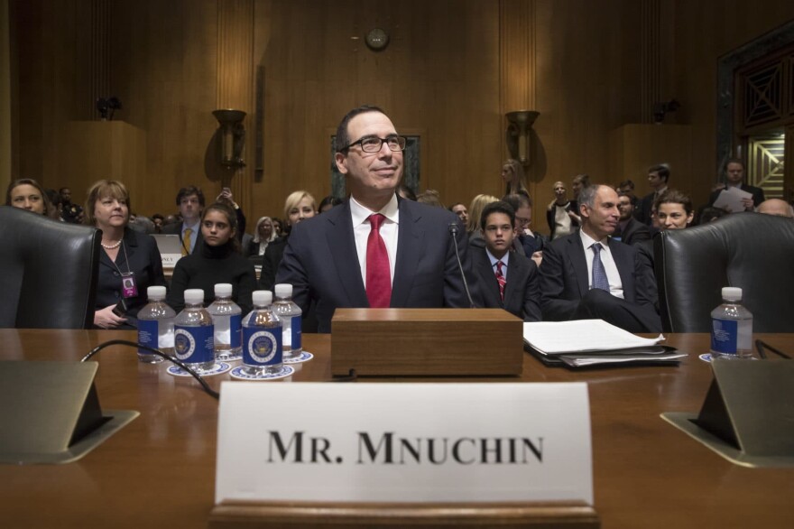 Treasury Secretary-designate Stephen Mnuchin arrives on Capitol Hill in Washington, Thursday, Jan. 19, 2017, to testify at his confirmation hearing before the Senate Finance Committee. (J. Scott Applewhite/AP)