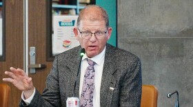 Matanuska-Susitna School Superintendent Randy Trani speaks during a Sept. 17, 2025 school board meeting at Mat-Su Central school in Palmer.