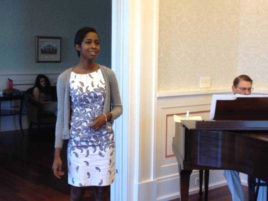 Kathleen Muloma rehearses one of the two songs she prepared for the Great American Songbook Academy in Carmel.