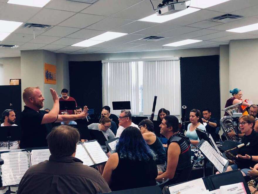 Rehearsal of Central Florida Sounds of Freedom Band &amp; Color Guard, led by Chris Green, artistic director.