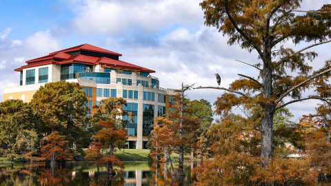 Bayou Desiard with ULM Library in the background
