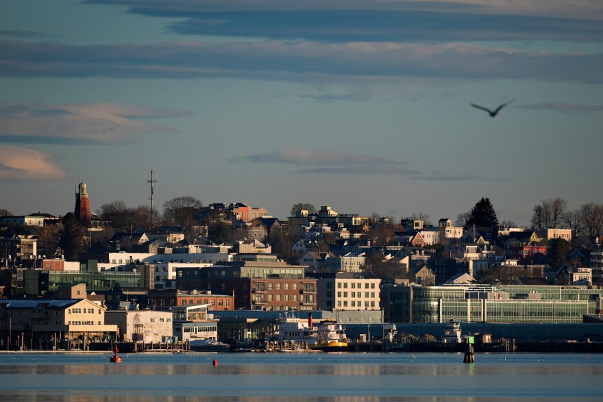 Buildings on the working waterfront catch the early morning light, Feb. 26, 2025, in Portland, Maine.