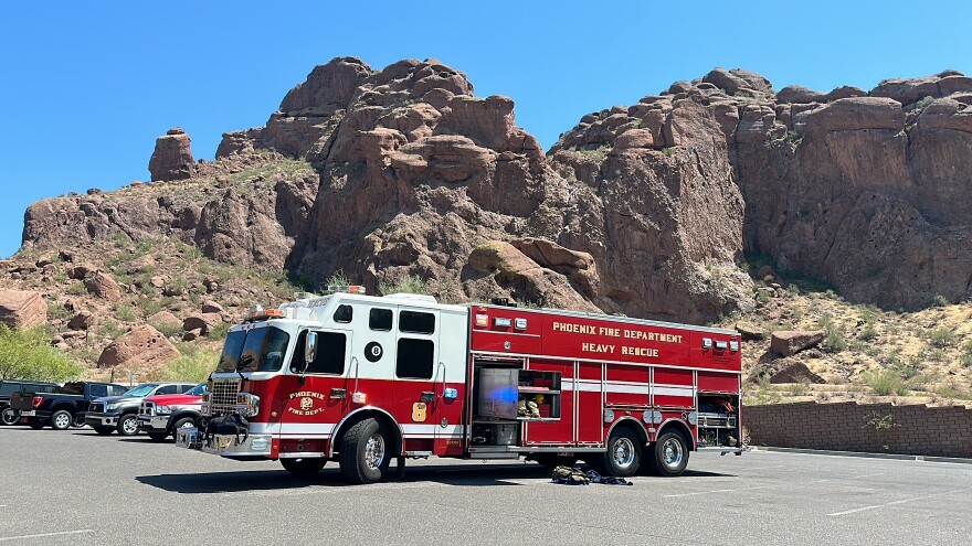 Fire truck in front of Camelback Mountain