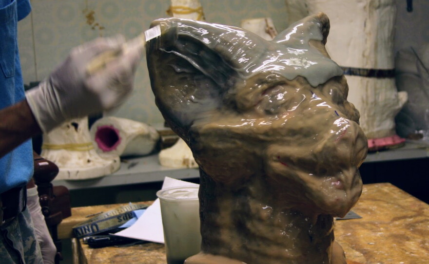 A latex mold being made of Olive's new head sculpt in 2013.