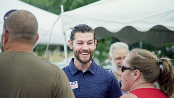 Republican Secretary of State Candidate Max Engling chats with Vanderburgh County Fair attendees July 2026. He has three other opponents — including a Democrat, Libertarian and Independent.
