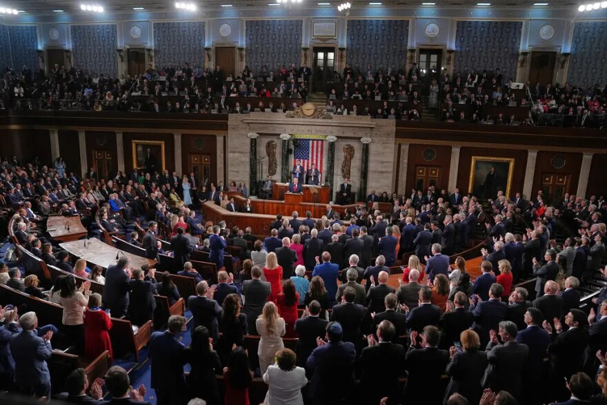 President Donald Trump delivers the State of the Union address to a joint session of Congress in the House chamber at the U.S. Capitol in Washington, Tuesday, Feb. 24, 2026.