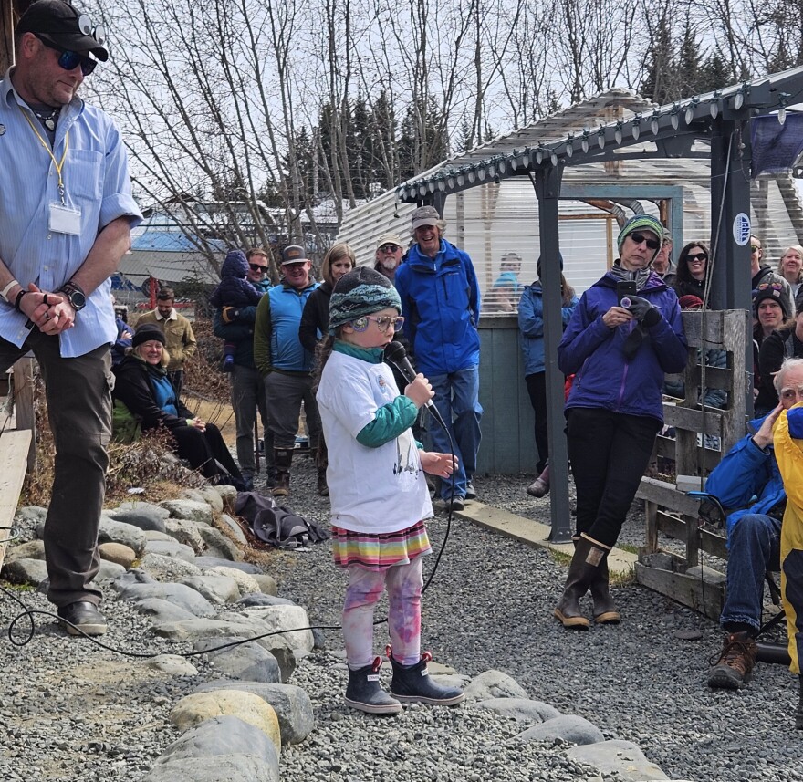 Cassidy Allmendinger, 5, competes in the bird-calling competition with sandhill crane, chickadee and owl calls