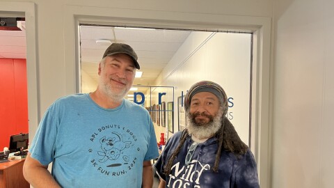 ALL THE ANIMALS MADE IT THROUGH Jeff Cunningham with the Animal Protective League Brings Us an Update. Jeff Cunningham from the APL (left), with Jeff Williams from Community Voices (right)