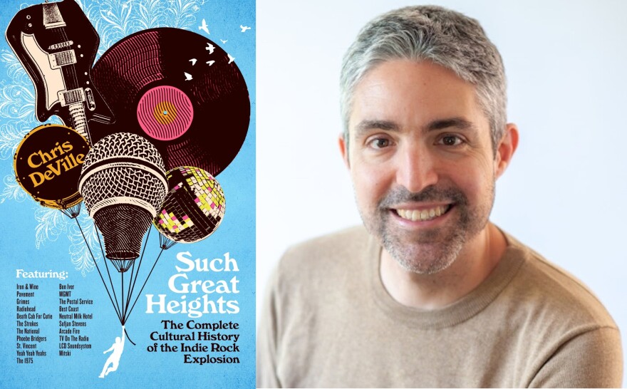 Book cover for "Such Great Heights" and photograph of the author, Chris DeVille.