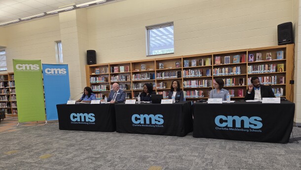 Superintendent Crystal Hill and other CMS officials at the 2026-27 back-to-school press conference.