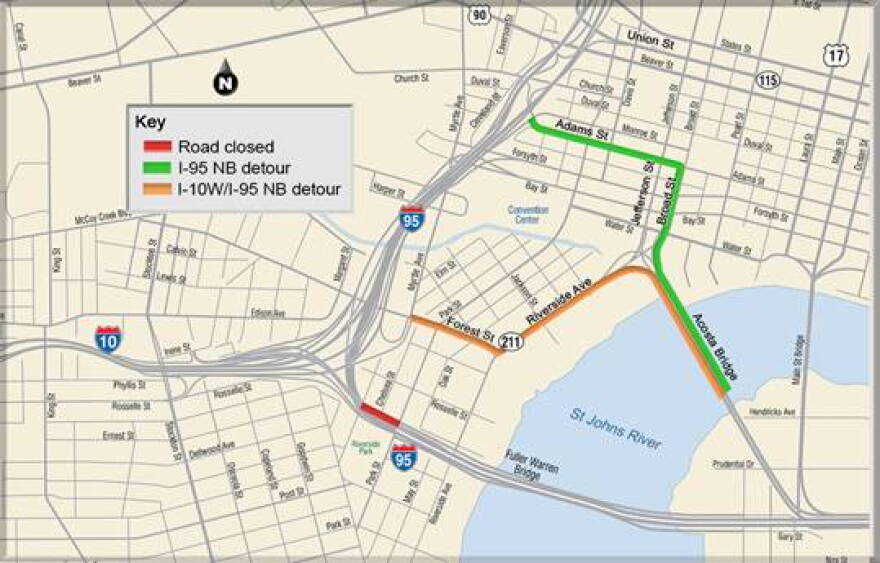 Fuller Warren Bridge detour map