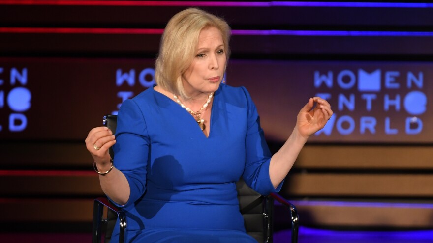New York Democratic Sen. Kirsten Gillibrand, who has been mentioned as possible 2020 presidential candidate, speaks onstage at the Women of the World Summit in April in New York City.