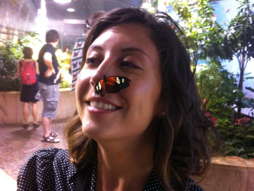 Brenda Salinas, a 2012-2013 Kroc Fellow, while on assignment for a <em>Weekend All Things Considered</em> story at the Museum of Natural History in Washington, D.C.