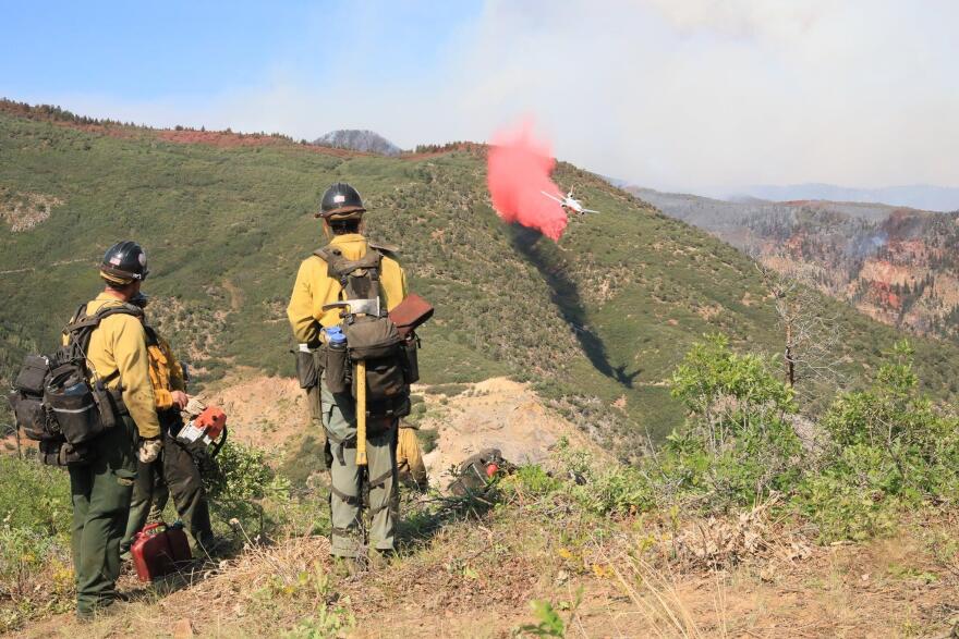 Retardant drop over the Grizzly Creek Fire area.