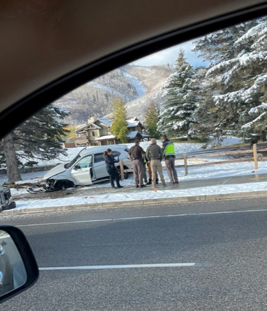 A white BMW slid off 224 on Monday morning, October 24, 2022