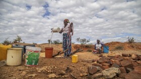 File — Villagers fetch water from a makeshift borehole in Mudzi, Zimbabwe, Tuesday, July 2, 2024. as the United Nations' food agency says months of drought in southern Africa, triggered by the El Nino weather phenomenon, has had a devastating impact on more than 27 million people and caused the region's worst hunger crisis in decades. (AP Photo/Aaron Ufumeli/File)
