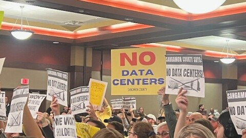 Opponents to the Sangamon County data center project crowded into the Bank Of Springfield Center Tuesday night.