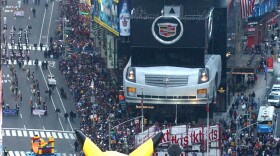 The Pikachu balloon floats down Broadway in Times Square during the Macy's Thanksgiving Day parade Thursday Nov. 27, 2003, in New York. 