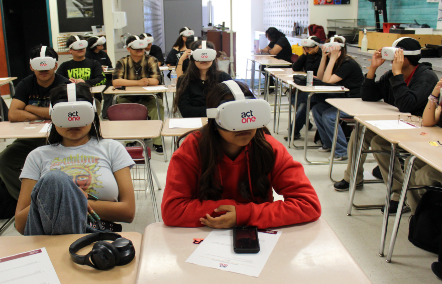 Students use Act One's virtual reality headsets to immerse themselves in art education.