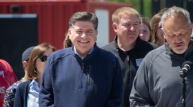 Gov. JB Pritzker participates in a news conference marking the opening of a new youth sports park in Springfield in April 2026.