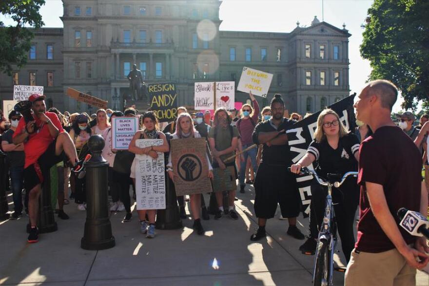 Mayor Andy Schor speaks with protestors during 2020 protests against police brutality