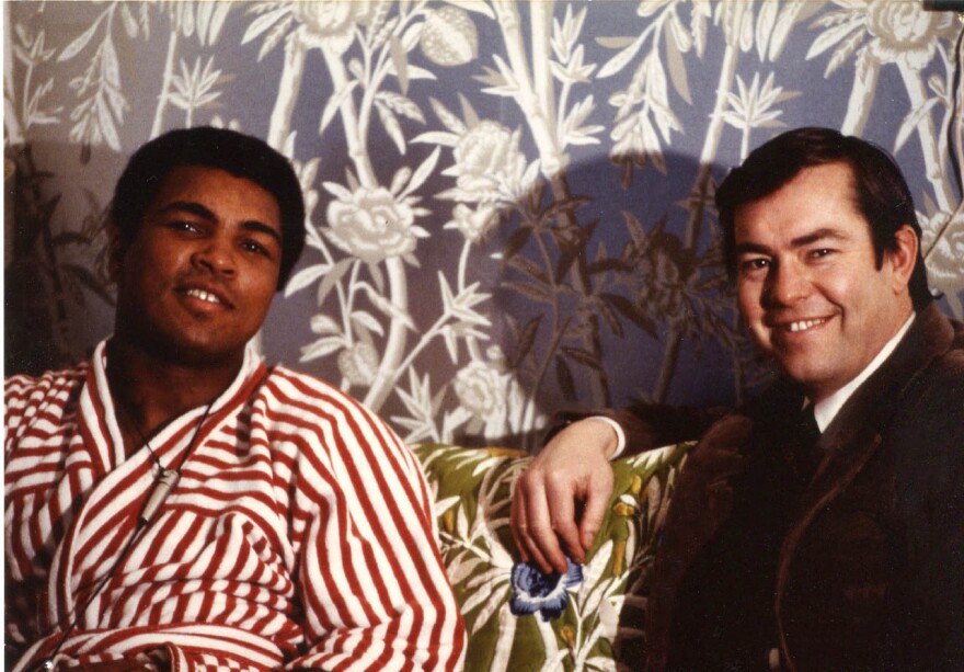 Muhammad Ali relaxing with Bill on a couch in between shots for his feature in CBS’s The American Parade. Ali’s familiar, easy-going charisma captured on film helped his fans process the public announcement of his Parkinson’s diagnosis.