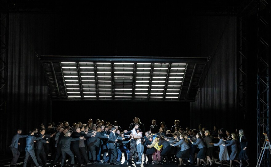 A scene from Act I of Mozart's "Die Zauberflöte"