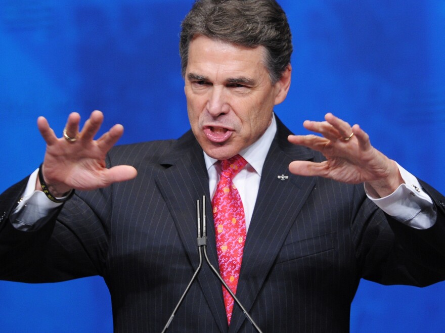 Texas Governor Rick Perry speaks during an address to the 39th Conservative Political Action Committee February 9, 2012 in Washington, D.C.