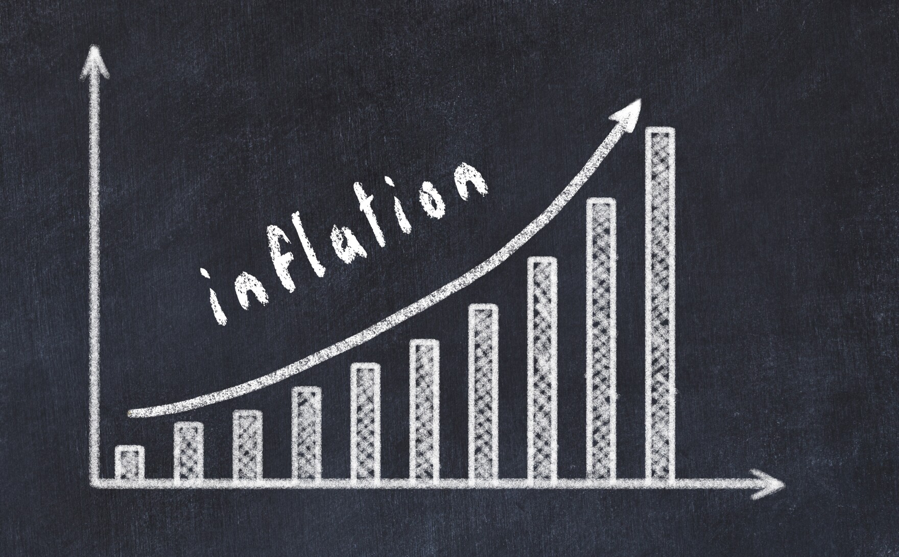 Chalkboard drawing of increasing business graph with up arrow an