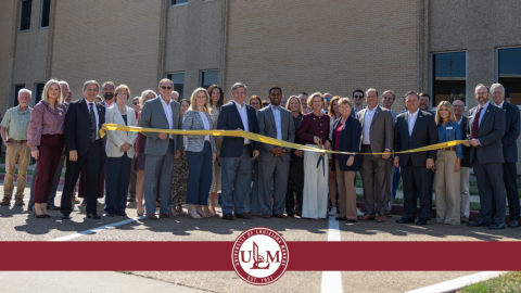 State legislators join ULM administrators and special guests to cut the ribbon for the newly renovated Sugar Hall on Monday, September 28, 2026.