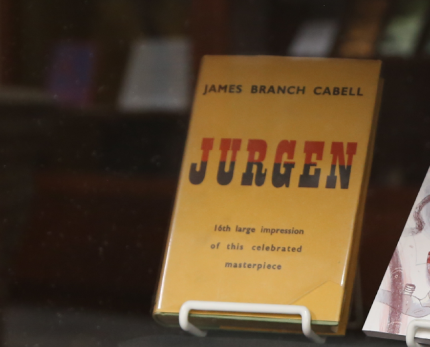 A photo of James Branch Cabell's Jurgen, A Comedy of Justice on display as part of VCU's Banned Books Week.