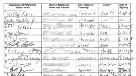 A sampling of some of the 38,065 signatures filed at the county auditor's office Wednesday, July 18. The filed petitions became available for public viewing Tuesday.