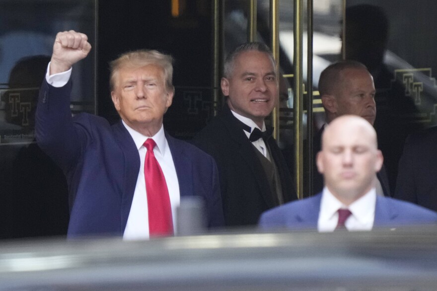 Former President Donald Trump leaves Trump Tower in New York on Tuesday, April 4, 2023. Trump will surrender in Manhattan on Tuesday to face criminal charges stemming from 2016 hush money payments. (Bryan Woolston/AP)