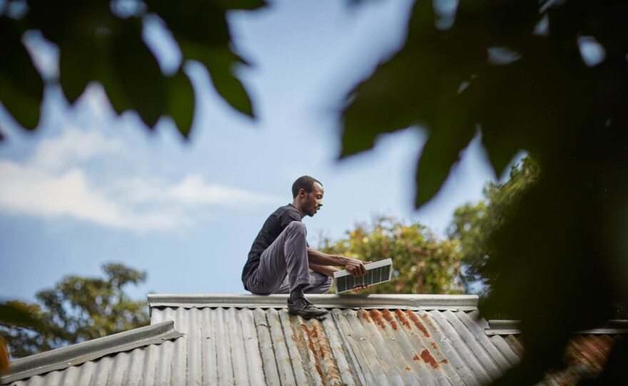 Panels on the roof are part of the Off-Grid's solar energy kit.