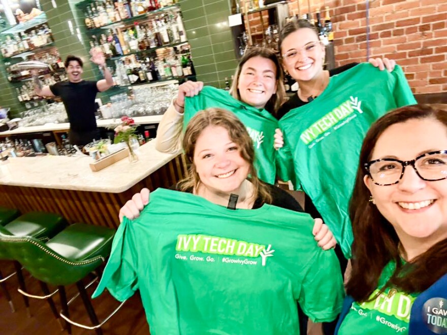 Ivy Tech Evansville Chancellor Daniela Vidal (right) poses for a photo on Ivy Tech Day, April 8. The day included active fundraising and public outreach — such as to local Evansville businesses.