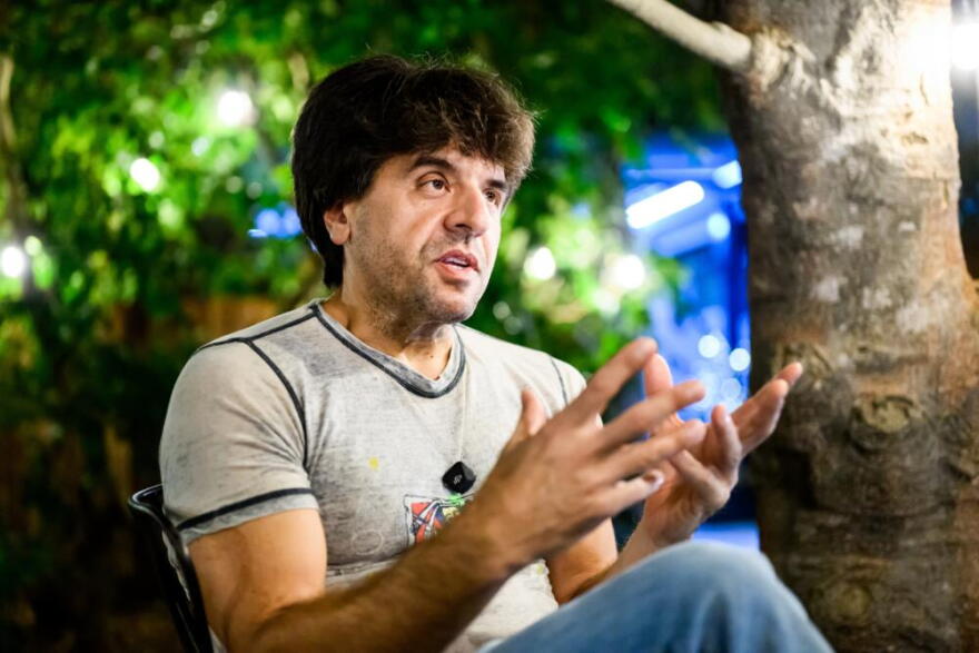 Karl Deisseroth, one of the three recipients of the 2026 Nobel Prize in medicine, answers questions at home on Monday, Oct. 5, 2026, in Stanford, Calif. (Noah Berger/AP)