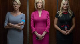 Charlize Theron (left) as Megyn Kelly, Nicole Kidman (center) as Gretchen Carlson and Margot Robbie as fictional Fox News producer Kayla Pospisil in "Bombshell." (Hilary Bronwyn Gayle SMPSP)