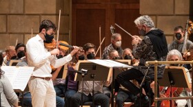 Violin soloist Benjamin Beilman, conductor Andreas Delfs, and the Rochester Philharmonic Orchestra rehearse Jennifer Higdon's Violin Concerto on Sept. 22, 2021.