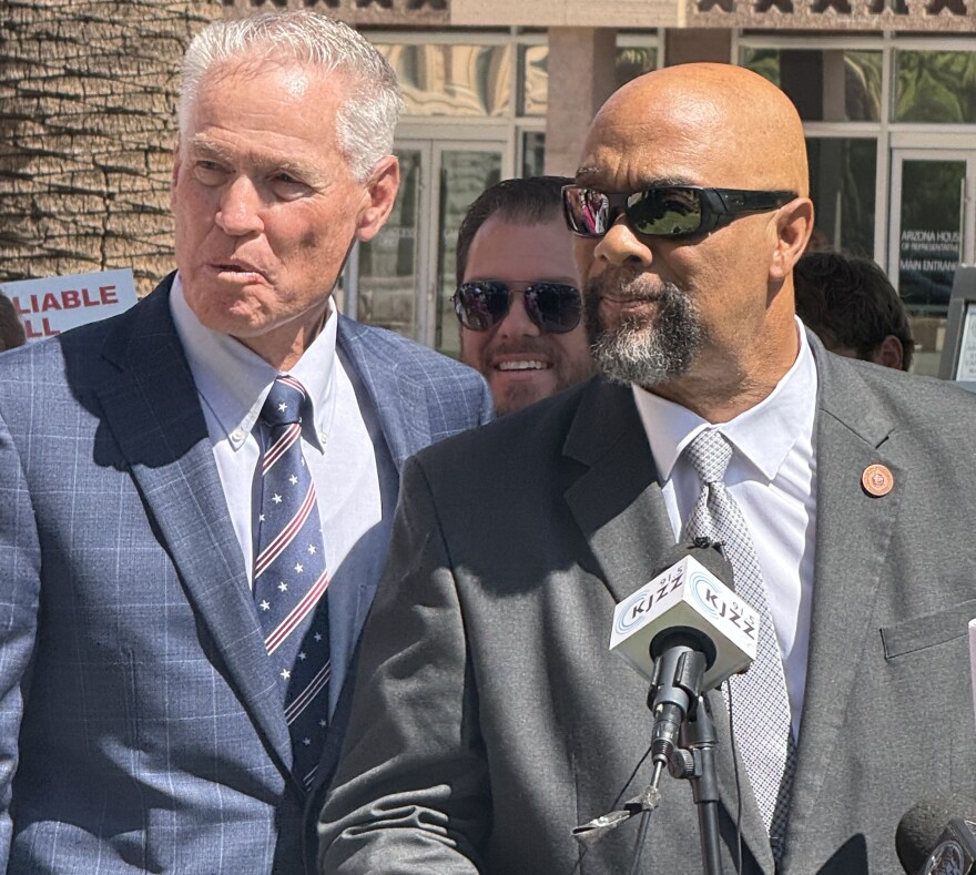 Arizona state Rep. Ralph Heap (from left), Sen. Jake Hoffman and Rep. David Marshall on June 10, 2025.