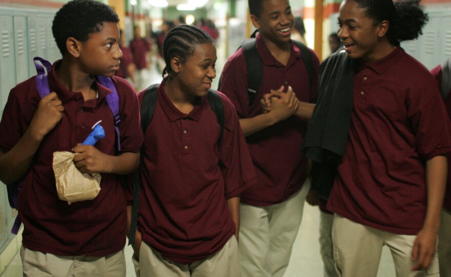 Actors (from left) Jermaine Crawford, Maestro Harrell, Tristan Wilds and Julito McCullum portray students in the Baltimore public school system in <em>The Wire.</em>