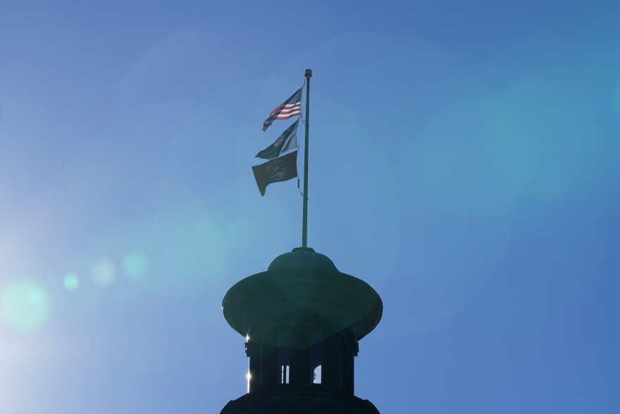 The South Carolina State Univerisity flag flies over the Statehouse dome in recognition of the school winning 2025 HBCU National Football Championship during the King Day at the Dome in Columbia Jan. 19, 2026.