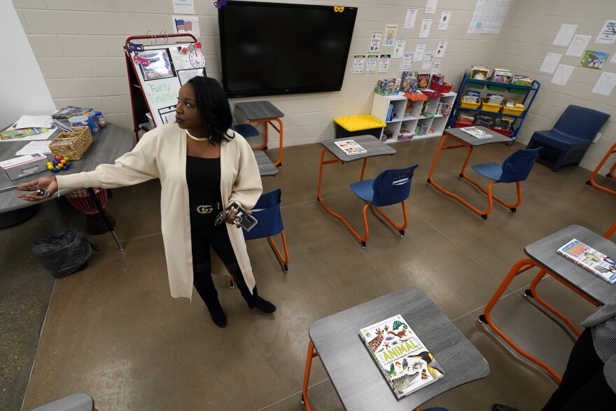 Nicole Fannin executive director of residential services, gives a tour of a classroom at Youth Villages Oct. 25, 2022, in Memphis, Tenn. The nonprofit organization has focused on counseling children with mental health or behavioral problems since 1986. (AP Photo/Mark Humphrey)