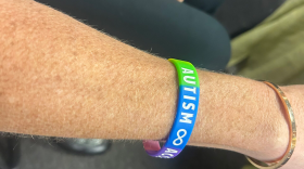 Autism awareness bracelet worn by an audience member at the Aug. 31, 2026, ABA Task Force meeting in Tallahassee.