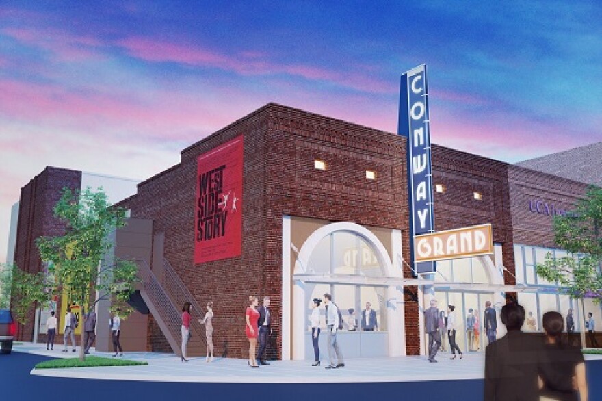 An architect's drawing of a renovated theater.