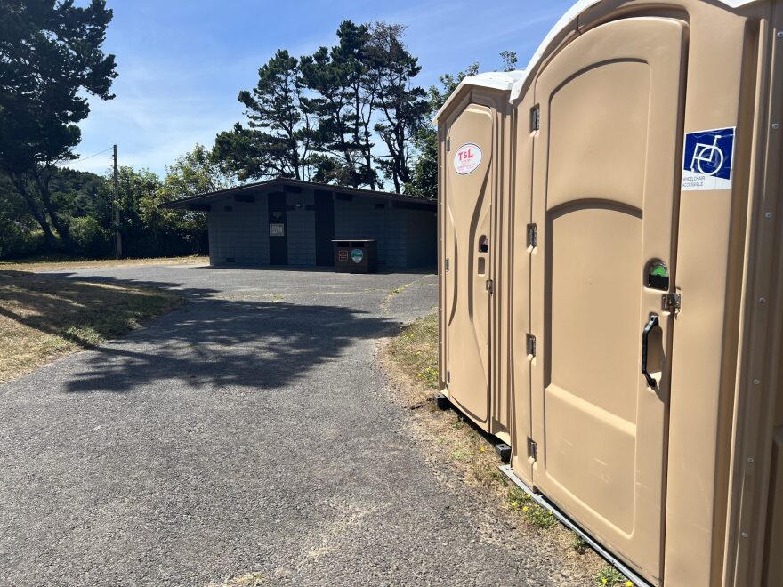 State parks personnel had portable toilets brought in Monday to Agate Beach State Recreation Site after vandals damaged the restroom there.