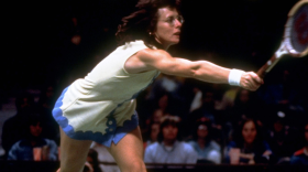 A still image from "Gimme the Ball", a film about tennis icon Billie Jean King.