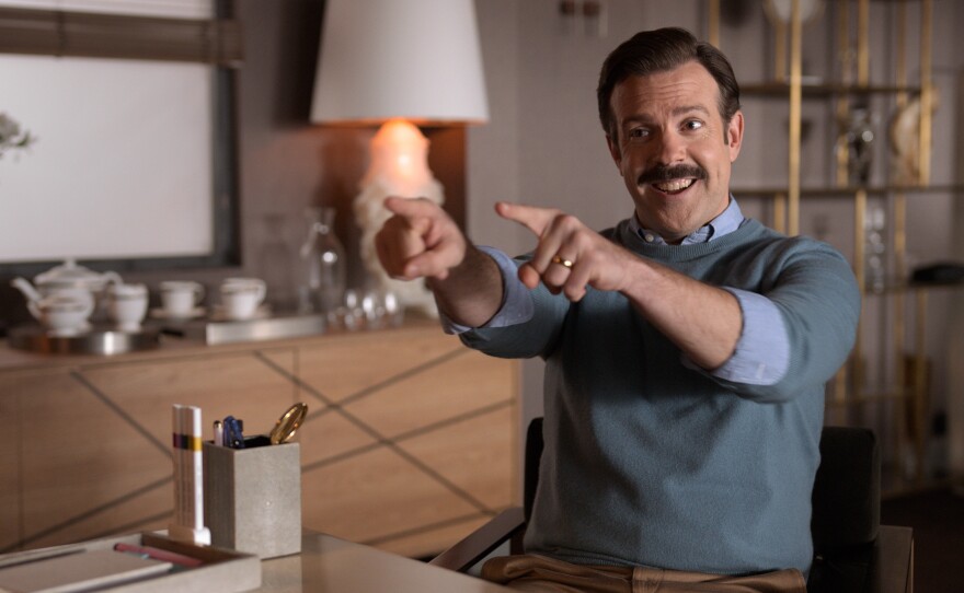 Jason Sudeikis in <em>Ted Lasso,</em> nominated for Outstanding Comedy Series.