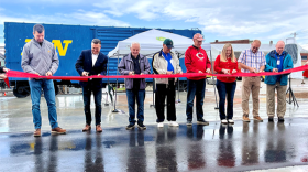 From left: Sam Kaluzny, MAC Construction; Nathan Frey, Clark Dietz; Jack Kaufman, Southern Indiana Trailways; Drew Wright, Southern Indiana Trailways; Jeff Quyle, Radius; Congresswoman Erin Houchin; Salem Mayor Justin Greene; DNR’s Dale Brier.