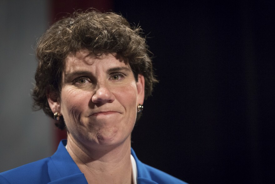 Democratic congressional candidate Amy McGrath speaks to supporters after conceding loss during an election night event in Richmond, Ky., Tuesday, Nov. 6, 2018. 