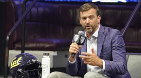 California head coach Justin Wilcox speaks at an NCAA college football Pac-12 media day Friday, July 21, 2023, in Las Vegas. (AP Photo/Lucas Peltier)